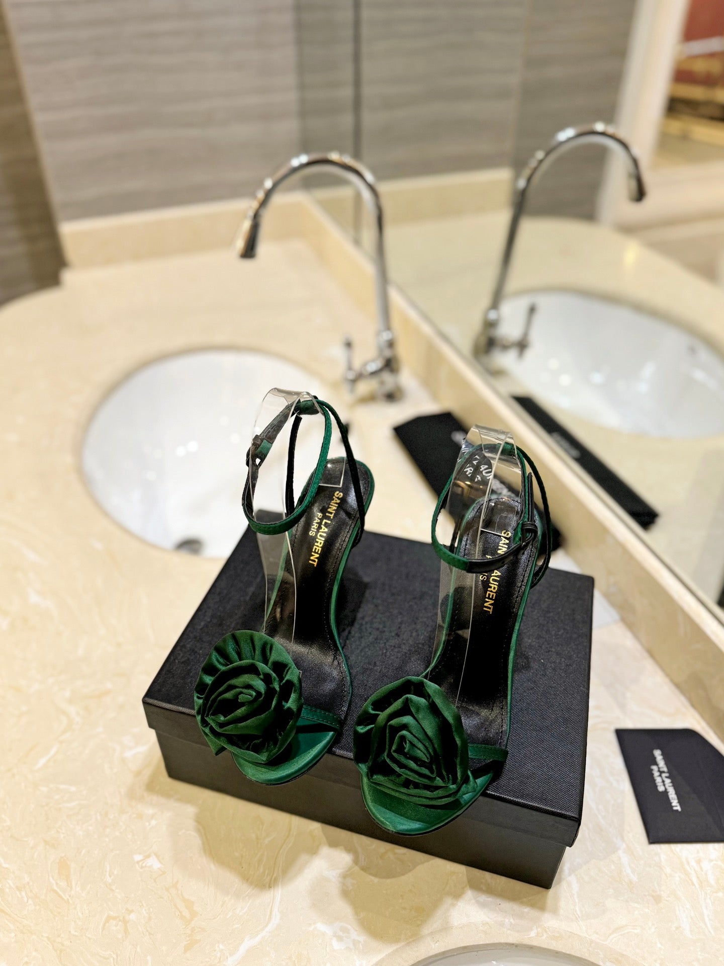 Saint Laurent YSL Flower Buckle Heeled Sandals