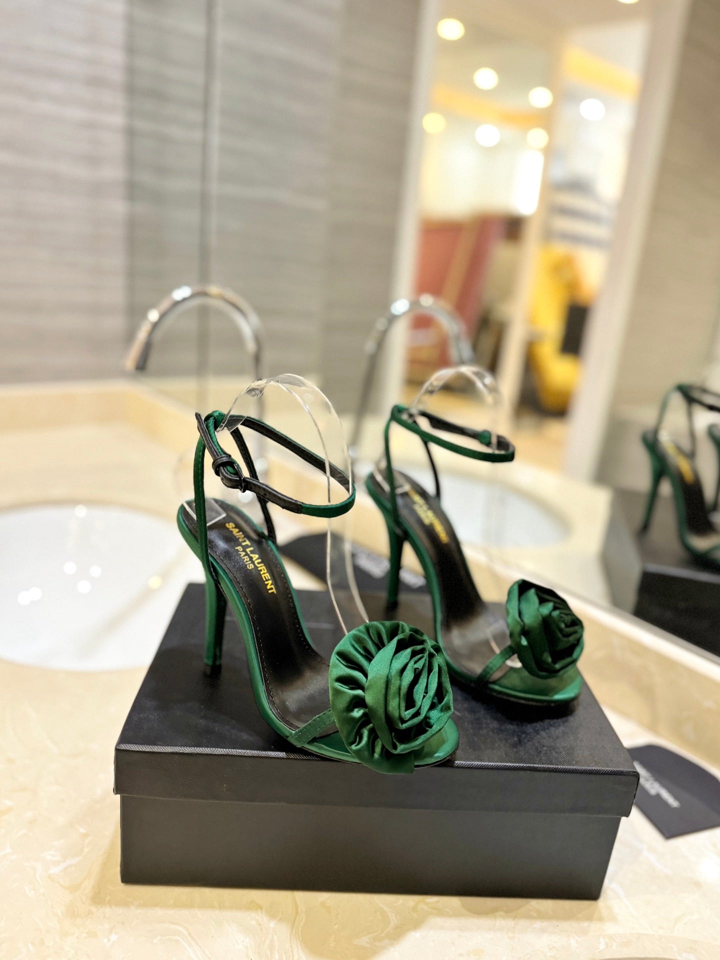 Saint Laurent YSL Flower Buckle Heeled Sandals