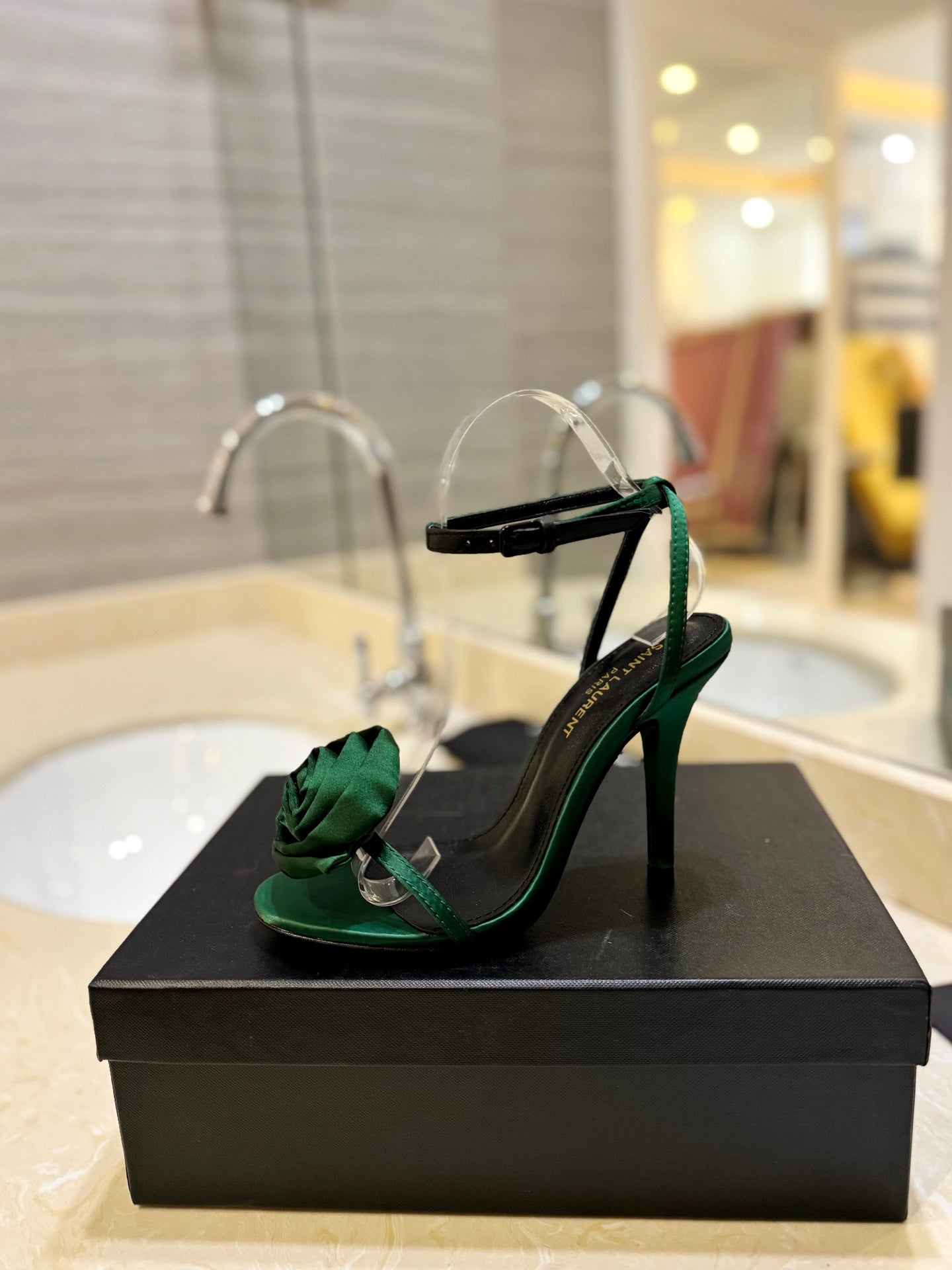 Saint Laurent YSL Flower Buckle Heeled Sandals