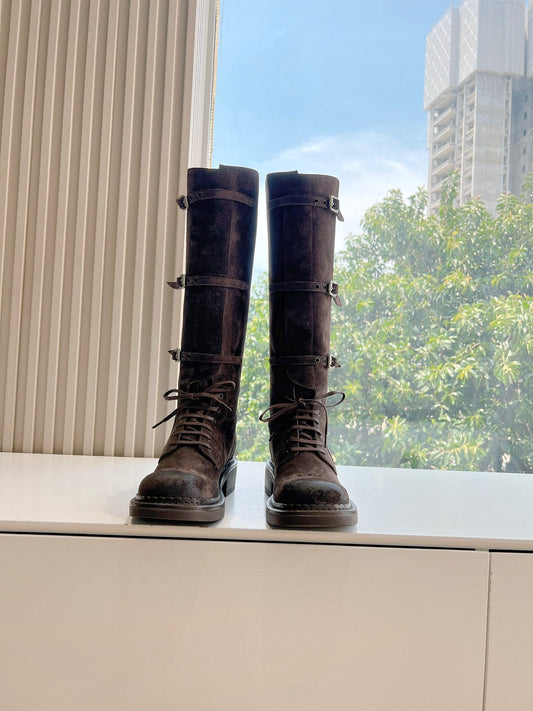 Miu Miu Biker Style Distressed Knee-High Boots – Autumn/Winter Collection